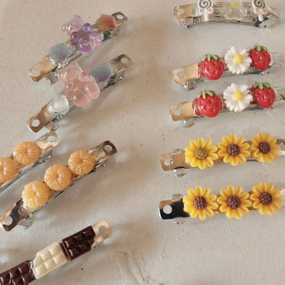 Red and Yellow Floral Hair Clips Accessories